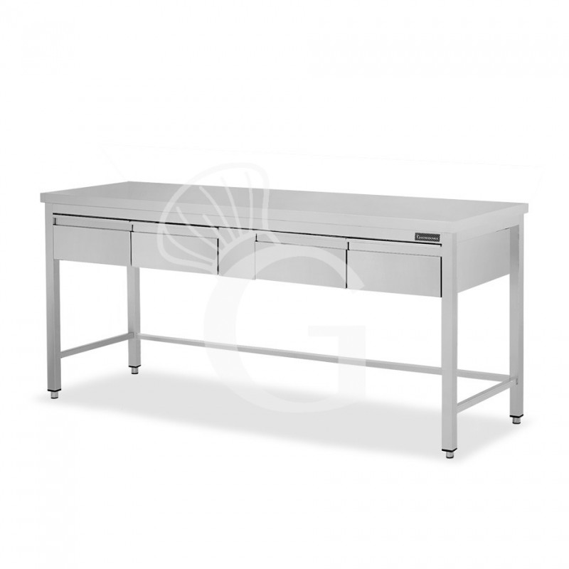 Mesa de trabajo de acero inoxidable con 4 cajones con dimensiones L 1800 mm x P 800 mm x A 850 mm