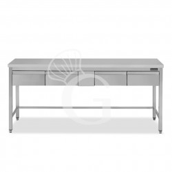 Mesa de trabajo de acero inoxidable con 4 cajones con dimensiones L 1800 mm x P 800 mm x A 850 mm