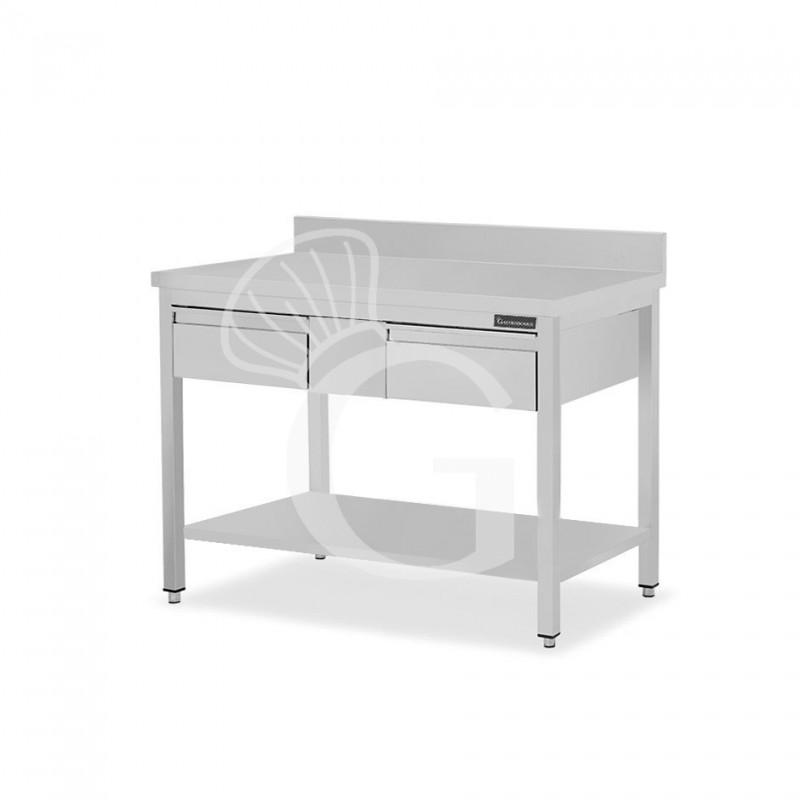 Mesa de acero inoxidable con estante peto 2 cajones L 1200 mm x P 800 mm x A 950 mm