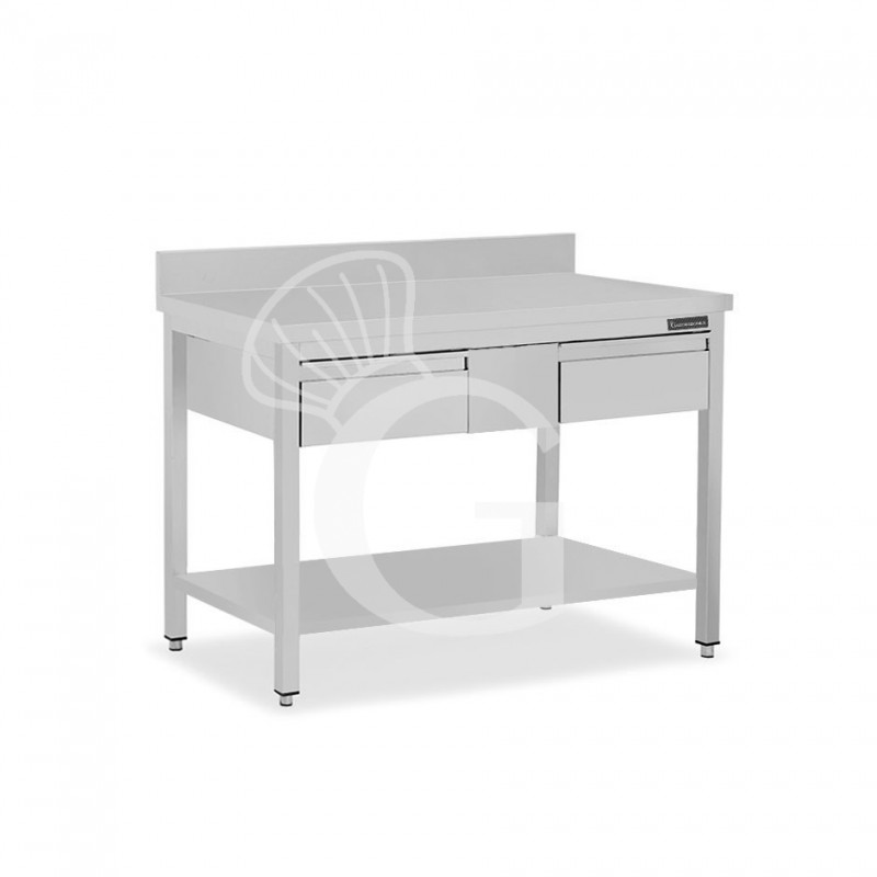 Mesa de acero inoxidable con estante peto 2 cajones L 1200 mm x P 800 mm x A 950 mm