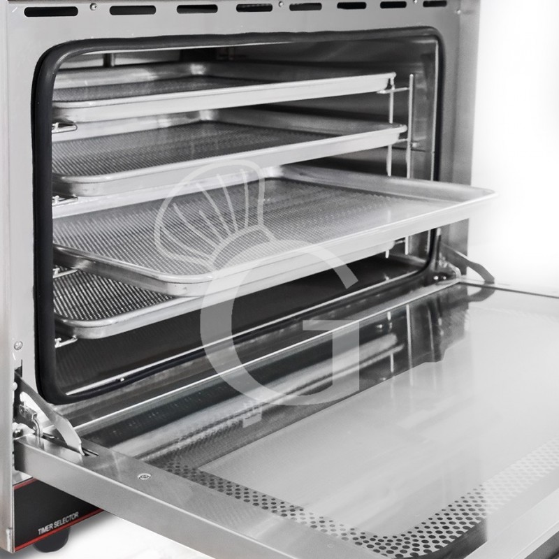 Horno eléctrico de convección y vapor, puerta abatible, controles mecánicos, 4 bandejas de 600x400 mm, potencia 6,4 kw