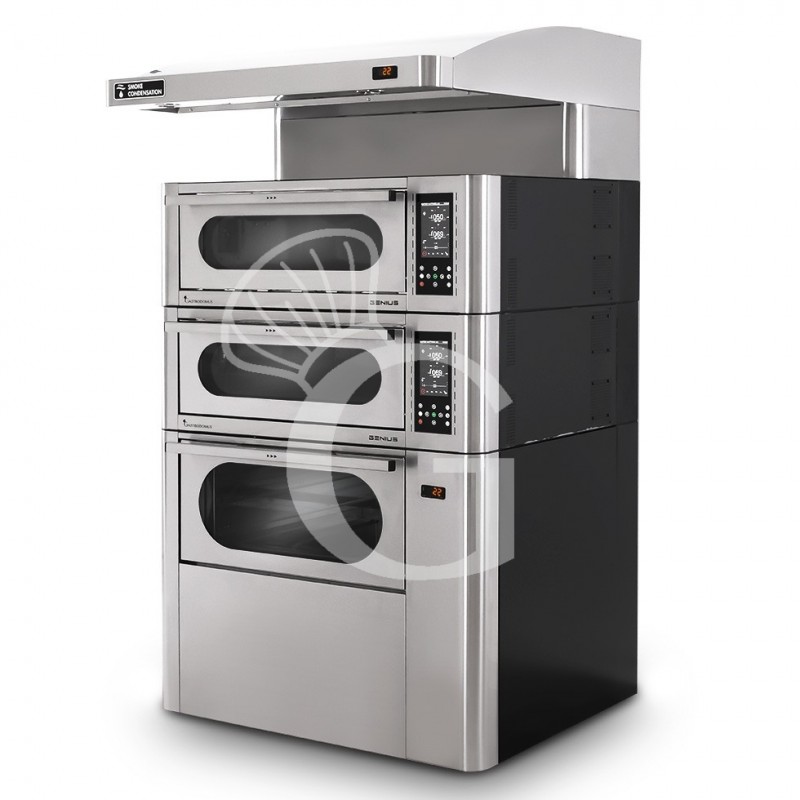 Horno eléctrico ventilado digital 4+4 pizzas Ø 35, resistencias internas, campana de condensación y célula de fermentación