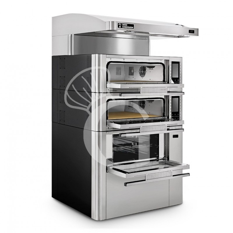 Horno eléctrico ventilado digital 4+4 pizzas Ø 35, resistencias internas, campana de condensación y célula de fermentación