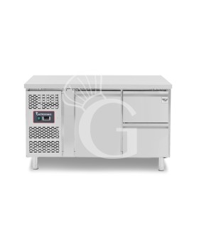 Mesa refrigerada con 1 puerta, 2 cajones de 1/2, profundidad 700 mm, temperatura -2°C/+8°C, motor a la izquierda