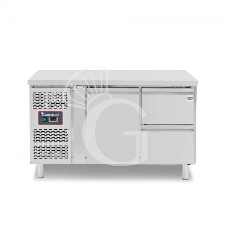 Mesa refrigerada con 1 puerta, 2 cajones de 1/2, profundidad 700 mm, temperatura -2°C/+8°C, motor a la izquierda