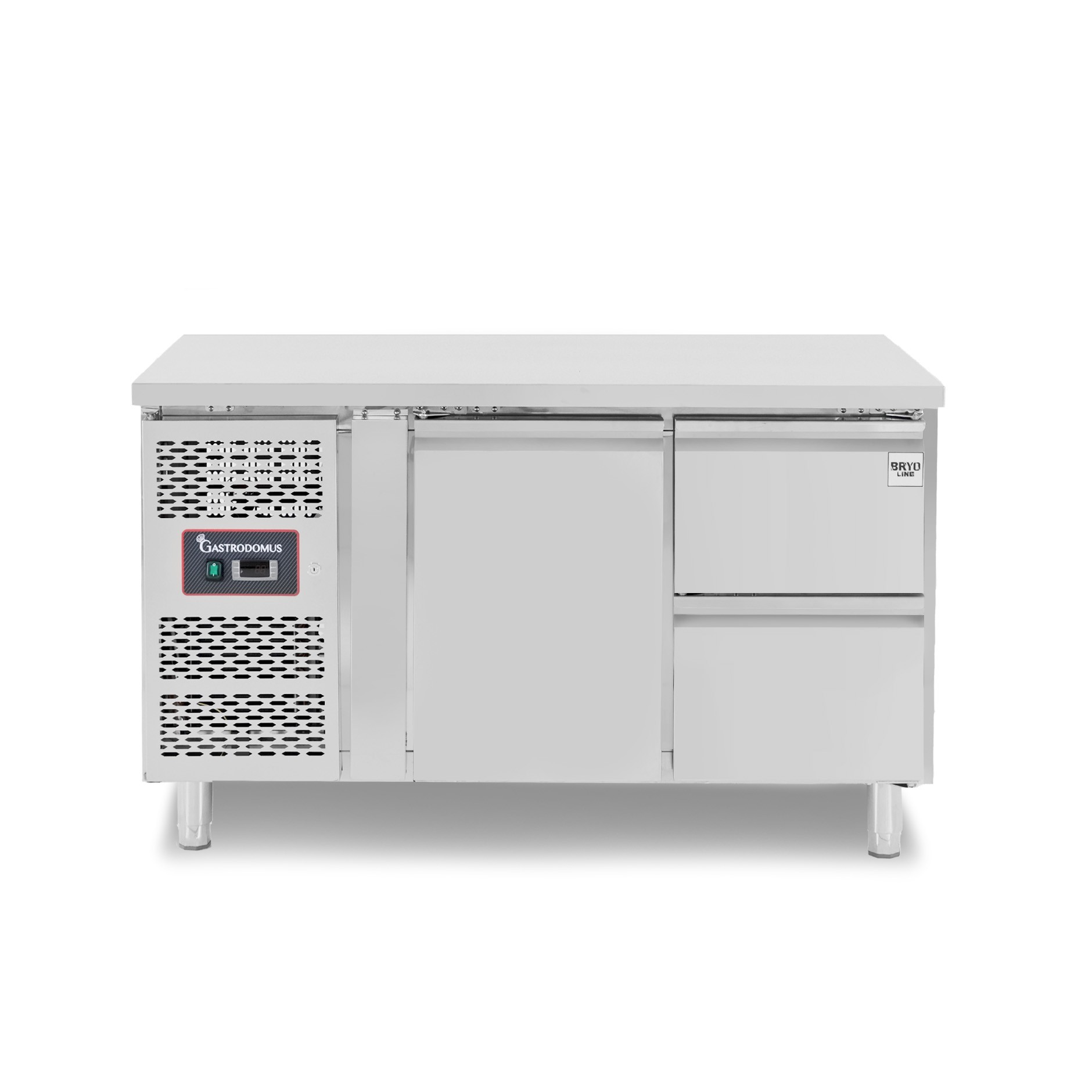 Mesa refrigerada con 1 puerta, 2 cajones de 1/2, profundidad 700 mm, temperatura -2°C/+8°C, motor a la izquierda