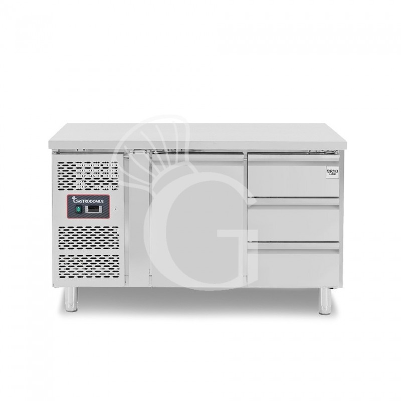 Mesa refrigerada con 1 puerta, 3 cajones de 1/3, profundidad 700 mm, temperatura -2°C/+8°C, motor a la izquierda