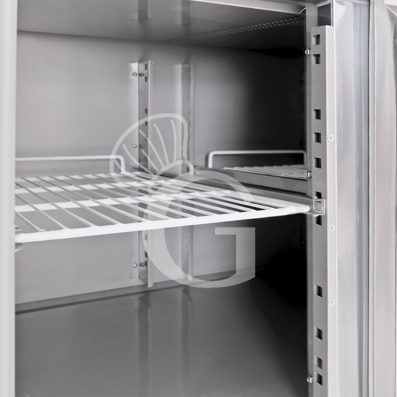 Mesa Refrigerada 2 Cajones 2 Puertas 700 mm de profundidad -2°C/+8°C, peto trasero, Motor a la Izquierda