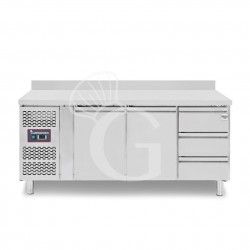 Mesa Refrigerada 3 Cajones 2 Puertas 700 mm de profundidad -2°C/+8°C, peto trasero, Motor a la Izquierda