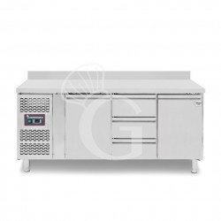Mesa Refrigerada 3 Cajones 2 Puertas 700 mm de profundidad -2°C/+8°C, peto trasero, Motor a la Izquierda
