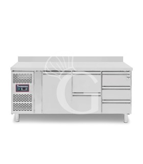 Mesa Refrigerada 5 Cajones 1 Puerta 700 mm de profundidad -2°C/+8°C, peto trasero, Motor a la Izquierda