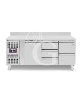 Mesa Refrigerada 5 Cajones 1 Puerta 700 mm de profundidad -2°C/+8°C, peto trasero, Motor a la Izquierda