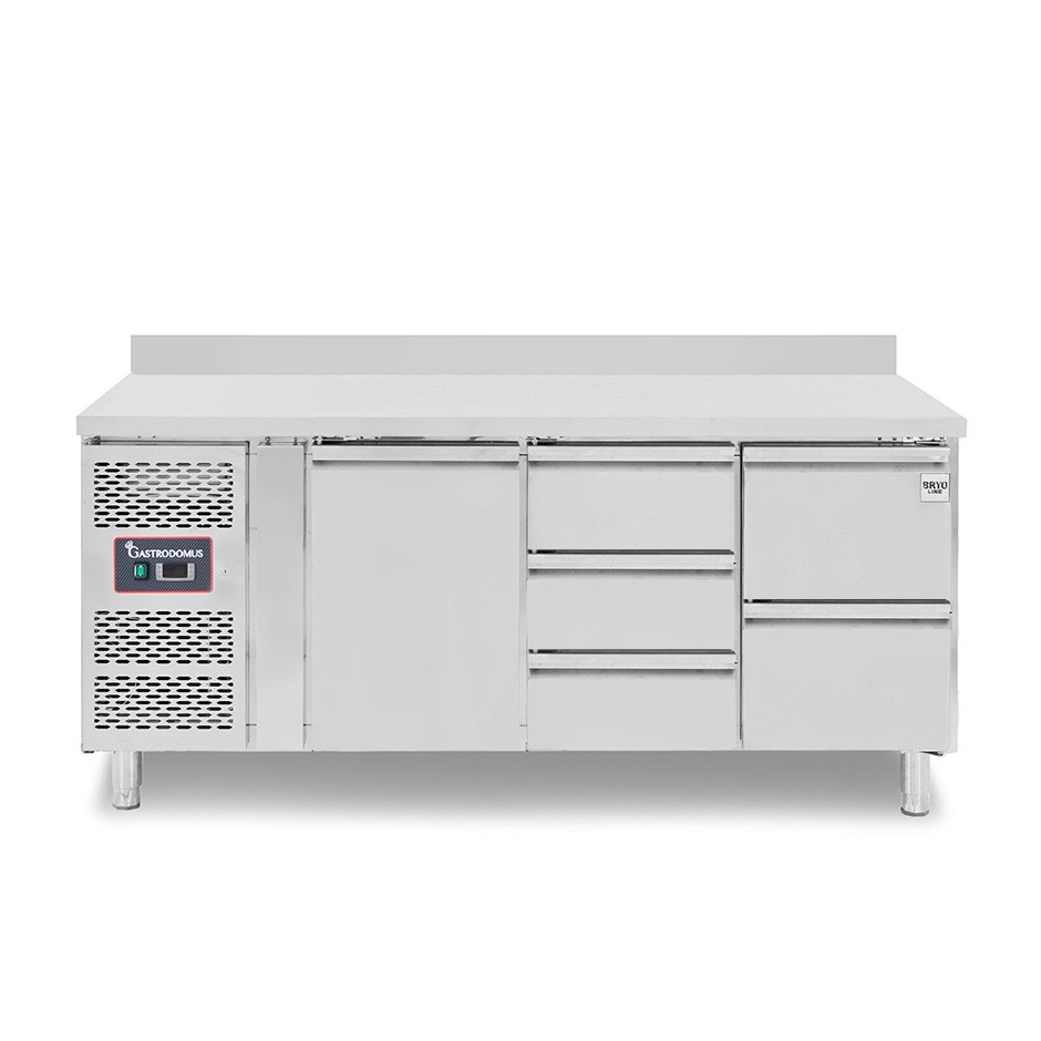 Mesa Refrigerada 5 Cajones 1 Puerta 700 mm de profundidad -2°C/+8°C, peto trasero, Motor a la Izquierda