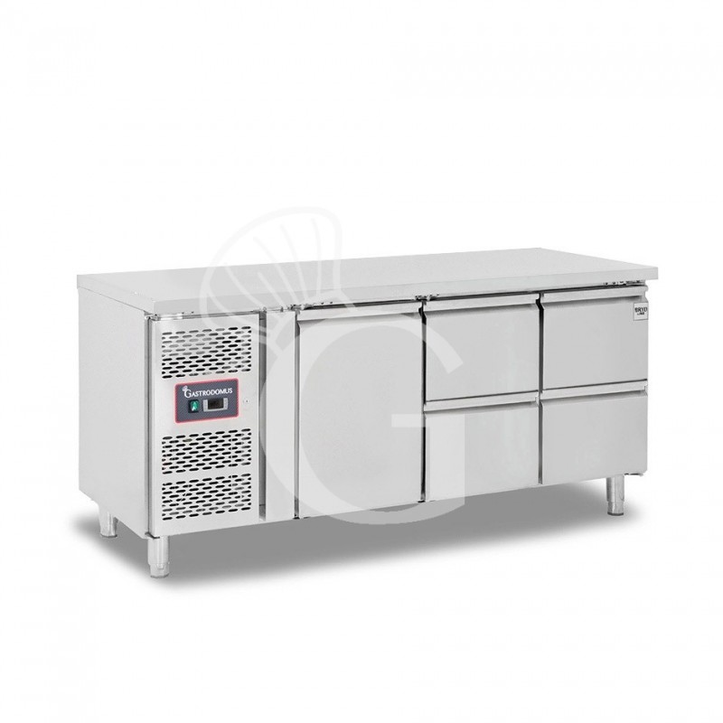 Mesa refrigerada con 1 puerta, 4 cajones de 1/2, profundidad 700 mm, temperatura -2°C/+8°C, motor a la izquierda