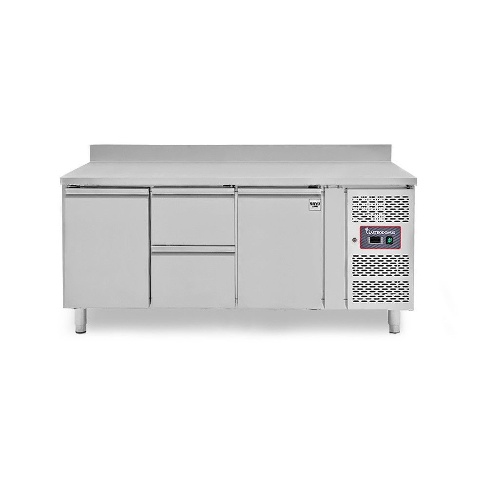 Mesa Refrigerada para gastronomía 2 cajones 2 puertas 700 mm -2°C/+8°C peto trasero