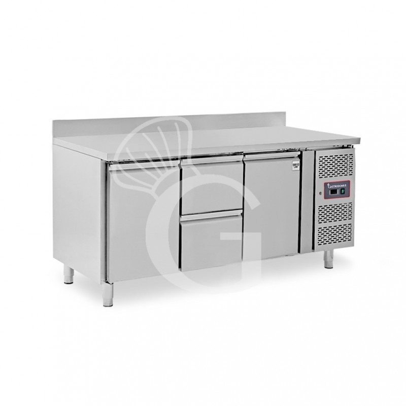 Mesa Refrigerada para gastronomía 2 cajones 2 puertas 700 mm -2°C/+8°C peto trasero