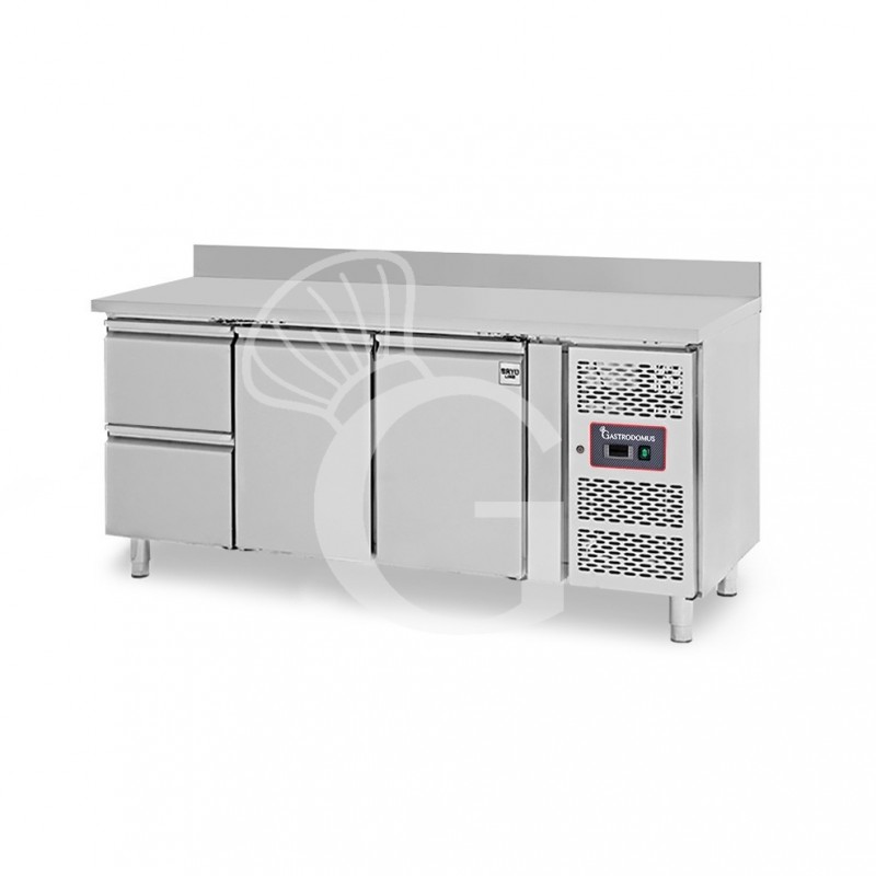 Mesa Refrigerada para gastronomía 2 cajones 2 puertas 700 mm -2°C/+8°C peto trasero