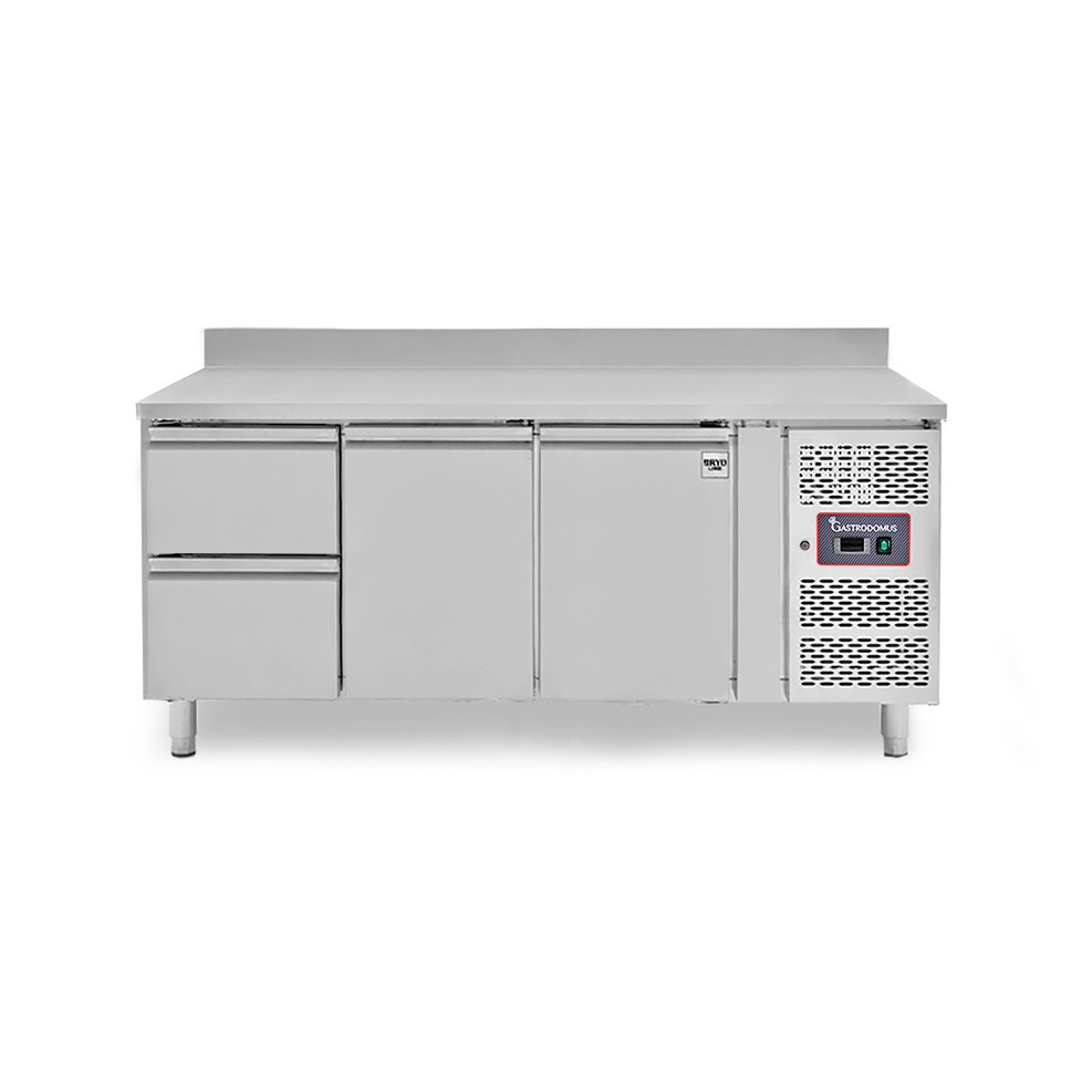 Mesa Refrigerada para gastronomía 2 cajones 2 puertas 700 mm -2°C/+8°C peto trasero