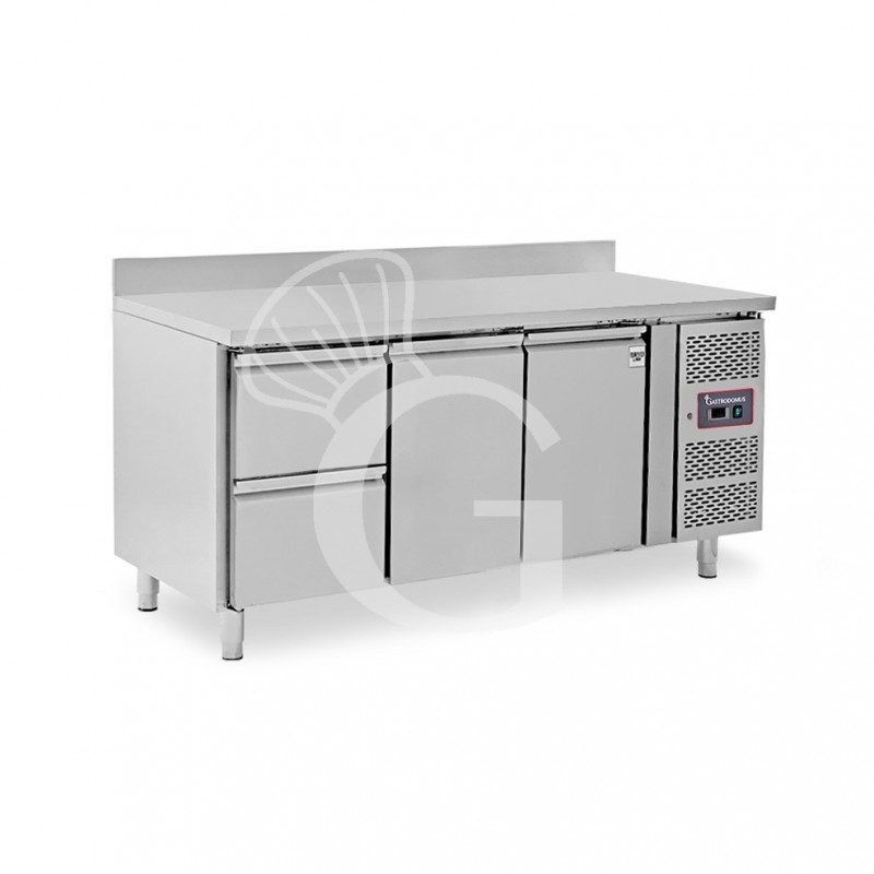 Mesa Refrigerada para gastronomía 2 cajones 2 puertas 700 mm -2°C/+8°C peto trasero