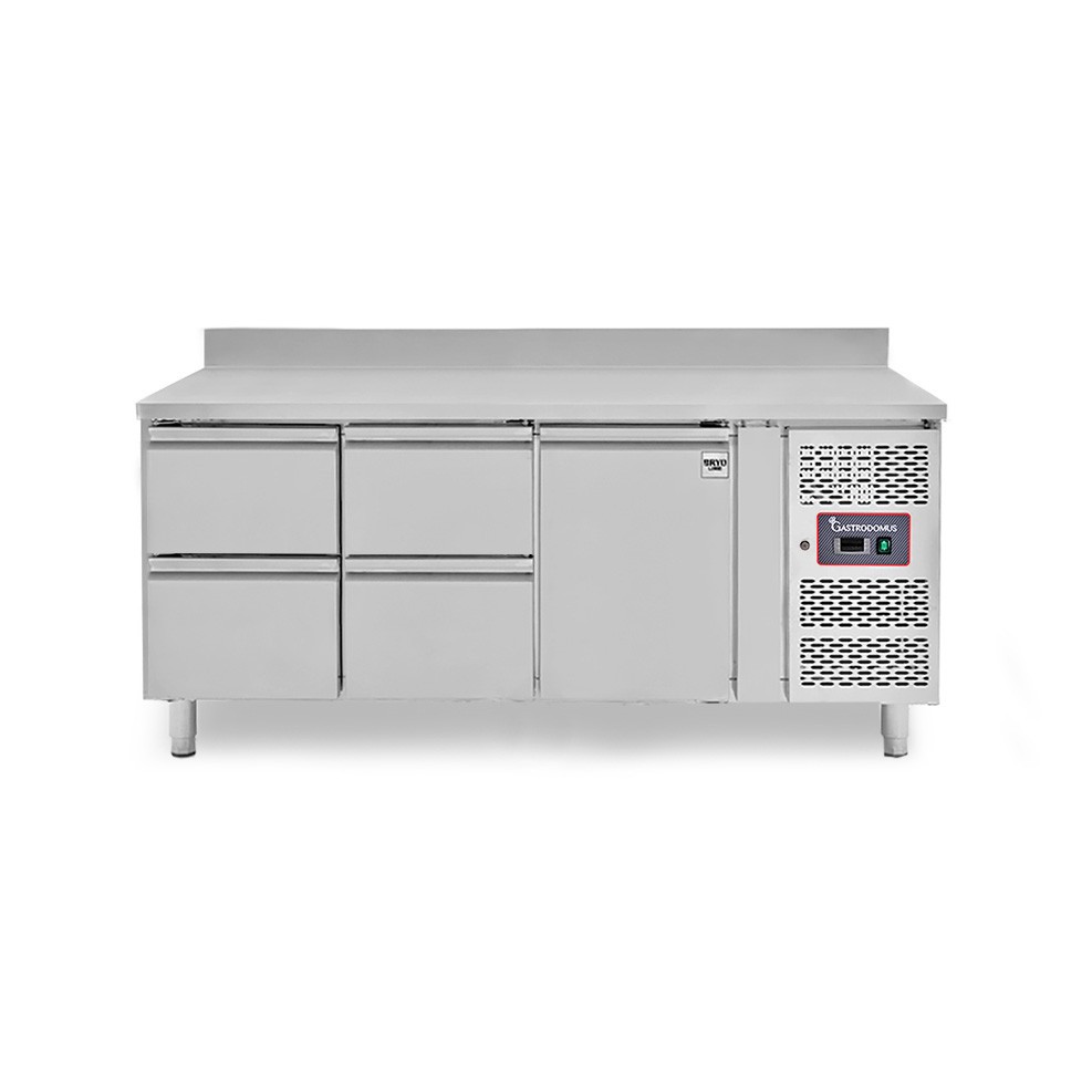 Mesa Refrigerada para gastronomía 4 cajones 1 puerta 700 mm -2°C/+8°C peto trasero