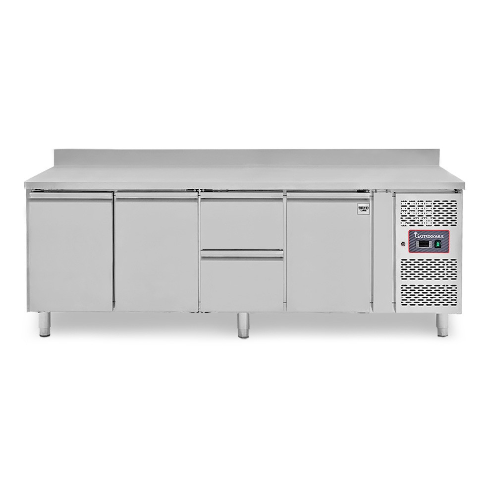 Mesa Refrigerada para gastronomía 2 cajones 3 puertas 700 mm -2°C/+8°C peto trasero