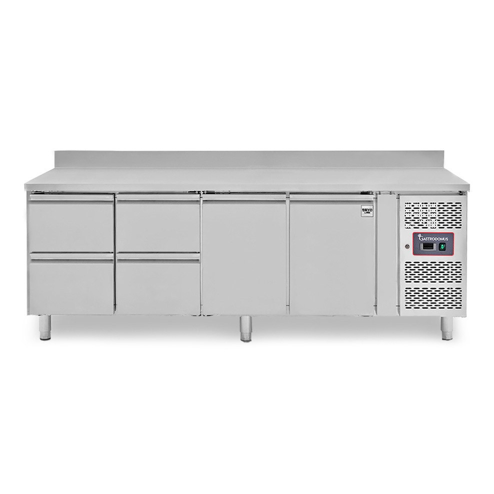 Mesa Refrigerada para gastronomía 4 cajones 2 puertas 700 mm -2°C/+8°C, peto trasero