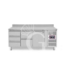 Mesa Refrigerada para gastronomía 5 cajones 1 puerta 700 mm -2°C/+8°C peto trasero