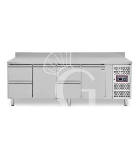 Mesa Refrigerada para gastronomía 4 cajones 2 puertas 700 mm -2°C/+8°C, peto trasero