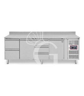 Mesa Refrigerada para gastronomía 5 cajones 2 puertas 700 mm -2°C/+8°C, peto trasero