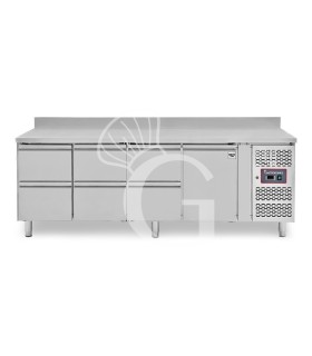 Mesa refrigerada para gastronomía 6 cajones 1 puerta 700 mm -2°C/+8°C, peto trasero