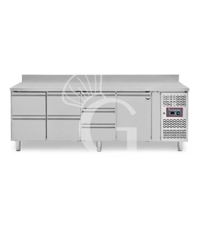 Mesa refrigerada 7 cajones 1 puerta 700 mm -2°C/+8°C, peto trasero