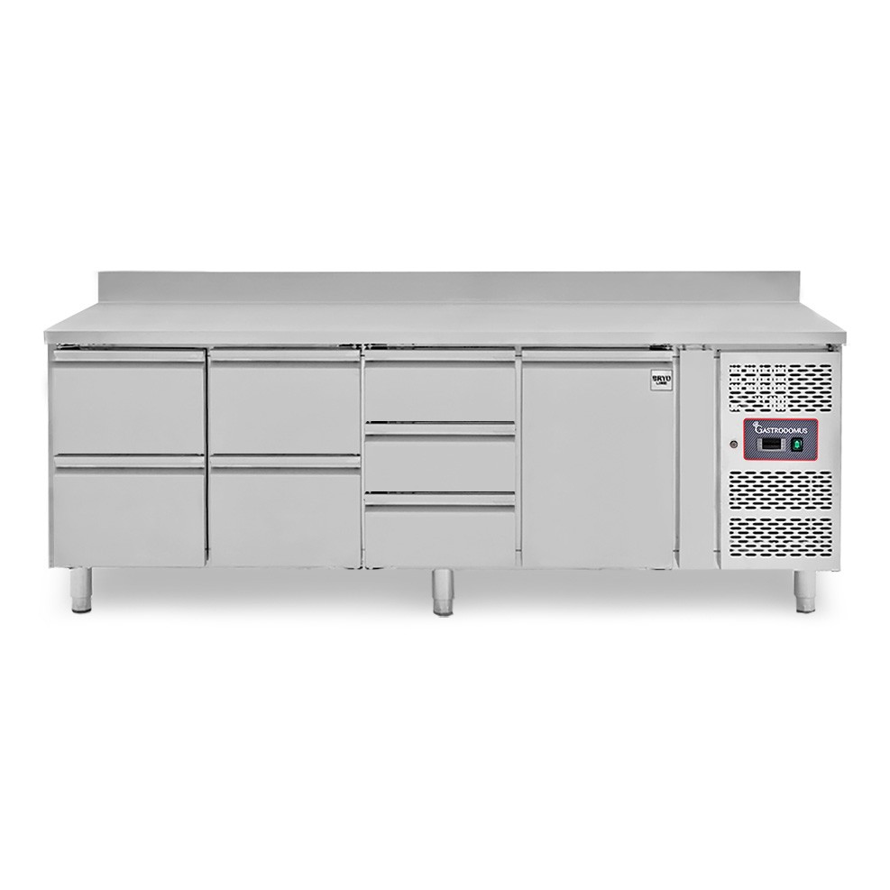 Mesa refrigerada 7 cajones 1 puerta 700 mm -2°C/+8°C, peto trasero