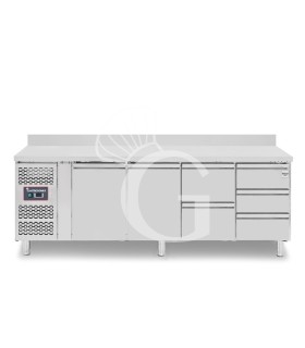 Mesa Refrigerada 5 Cajones 2 Puertas 700 mm de profundidad -2°C/+8°C, peto trasero, Motor a la Izquierda