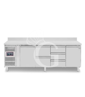 Mesa Refrigerada 5 Cajones 2 Puertas 700 mm de profundidad -2°C/+8°C, peto trasero, Motor a la Izquierda