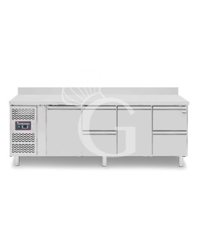 Mesa Refrigerada 4 Cajones 2 Puertas 700 mm de profundidad -2°C/+8°C, peto trasero, Motor a la Izquierda