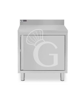 Mesa mural de acero inoxidable 1 puerta batiente y peto L 600 mm x P 600 mm x A 950 mm