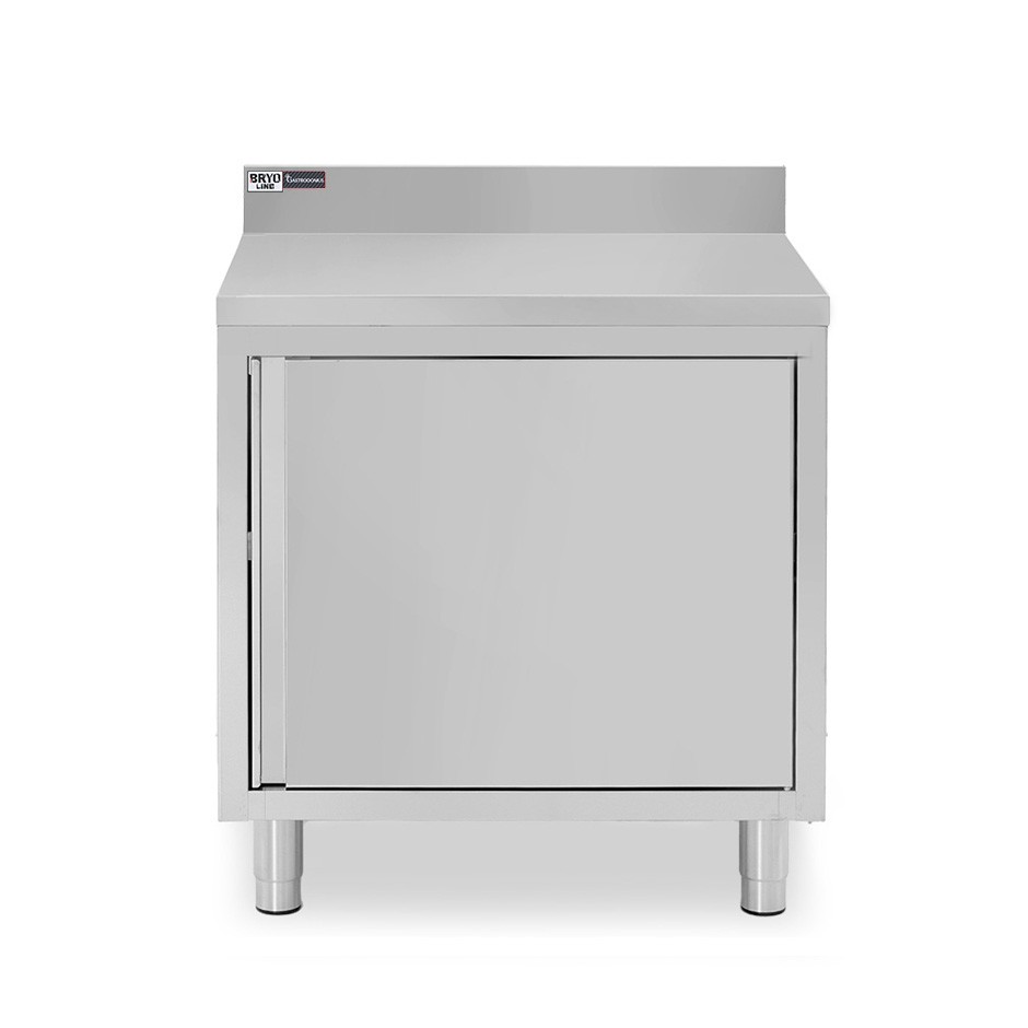 Mesa mural de acero inoxidable 1 puerta batiente y peto L 600 mm x P 600 mm x A 950 mm