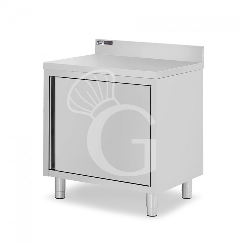 Mesa mural de acero inoxidable 1 puerta batiente y peto L 600 mm x P 700 mm x A 950 mm