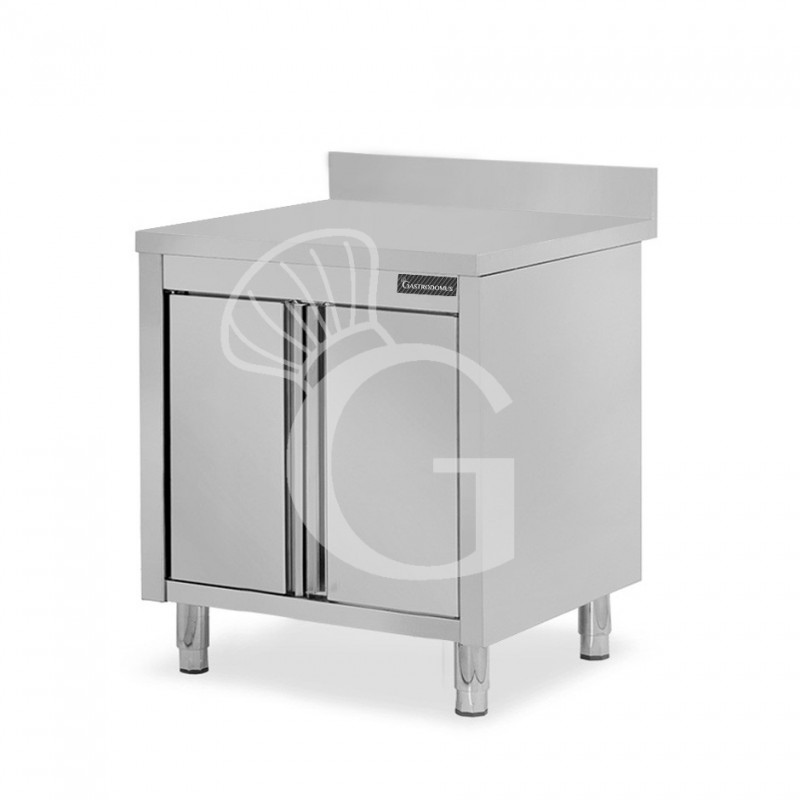Mesa mural de acero inoxidable 2 puertas batientes y peto L 900 mm x P 600 mm x A 950 mm