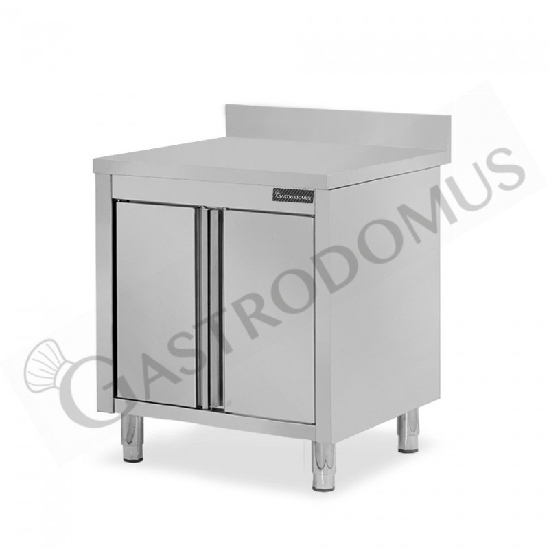 Mesa mural de acero inoxidable 2 puertas batientes y peto L 900 mm x P 700 mm x A 950 mm