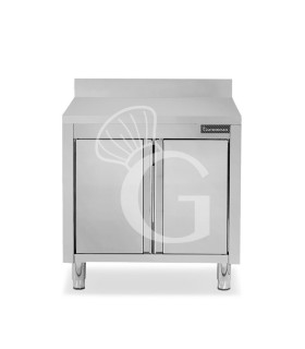 Mesa mural de acero inoxidable 2 puertas batientes y peto L 900 mm x P 700 mm x A 950 mm