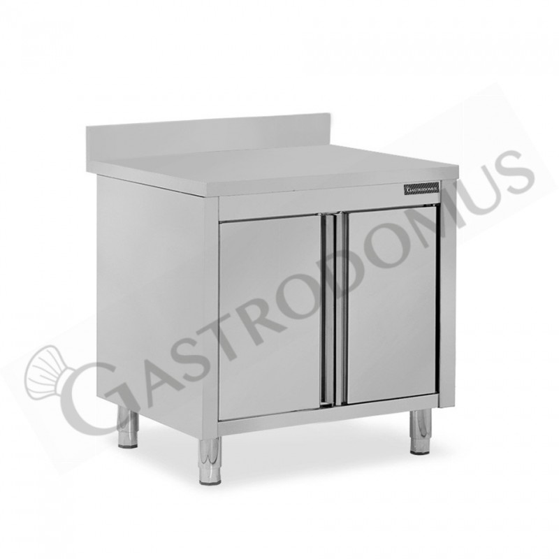 Mesa mural de acero inoxidable 2 puertas batientes y peto L 900 mm x P 700 mm x A 950 mm