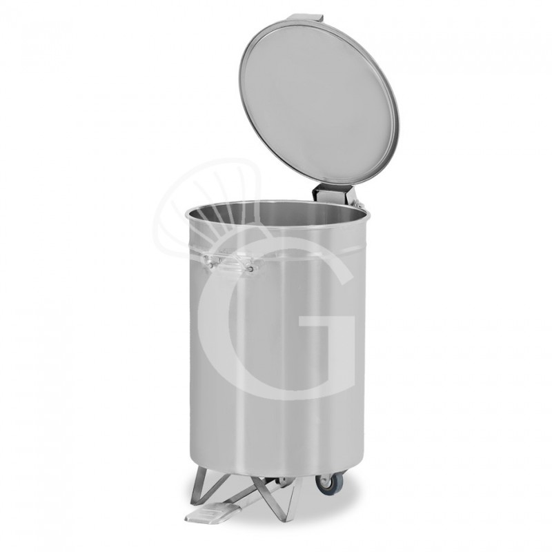 Cubo de basura redondo, diámetro 390 mm de acero inoxidable con tapa, apertura por pedal 50 LT