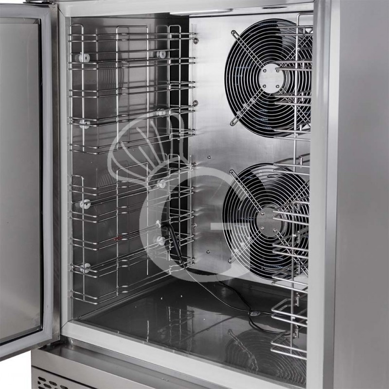 Abatidor de temperatura digital de acero inoxidable para 10 bandejas/rejillas GN 1/1 o 600x400mm, -18°/0°C, con ruedas montadas