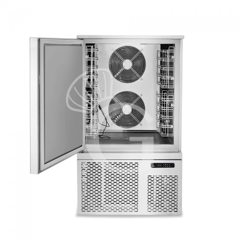 Abatidor de temperatura digital de acero inoxidable para 10 bandejas/rejillas GN 1/1 o 600x400mm, -18°/0°C, con ruedas montadas
