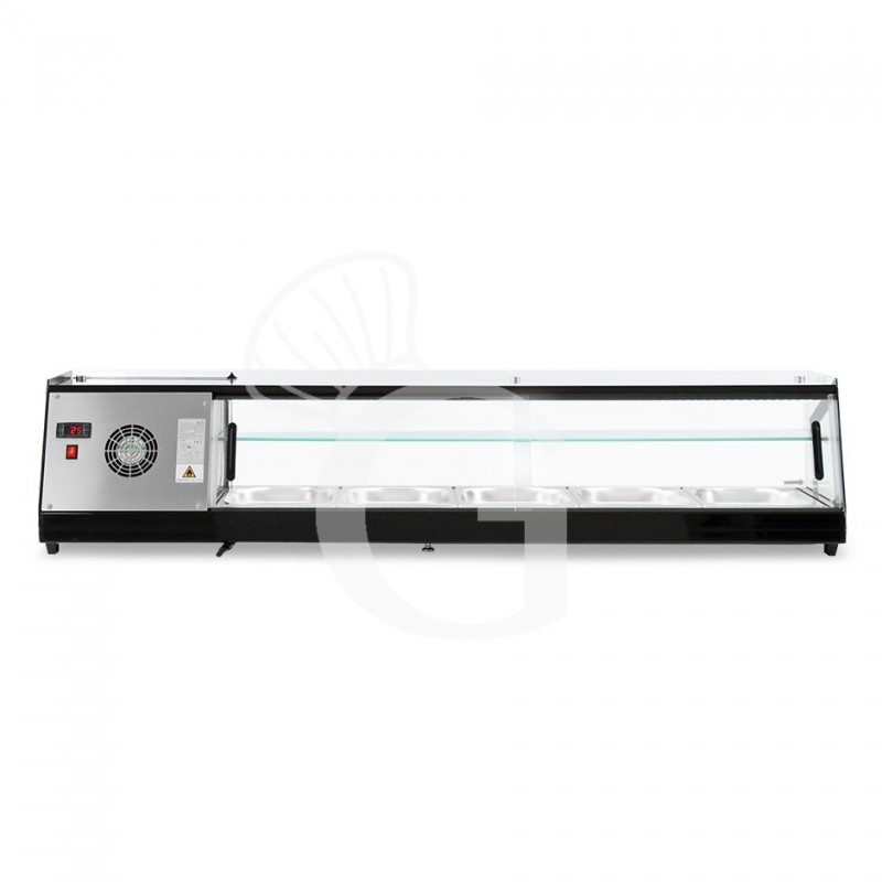 Vitrina para tapas con 5 bandejas GN1/2, 0,16 KW, L 1740 mm x P 395 mm x H 375 mm