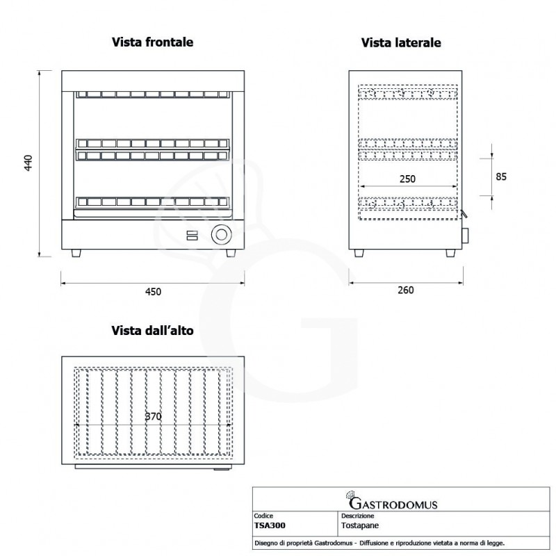 Tostadora profesional, potencia 3 kW, monofásica, L 450 mm x P 260 mm x A 440 mm