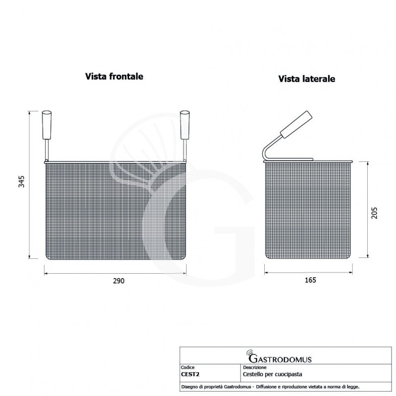 Cesta para cocedor de pasta - L 290 mm x P 165 mm x A 205 mm