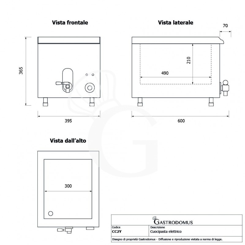 Cocedor de pasta eléctrico de sobremesa 1 cuba L 400 mm x P 680 mm x A 370 mm 20 LT 4500 W