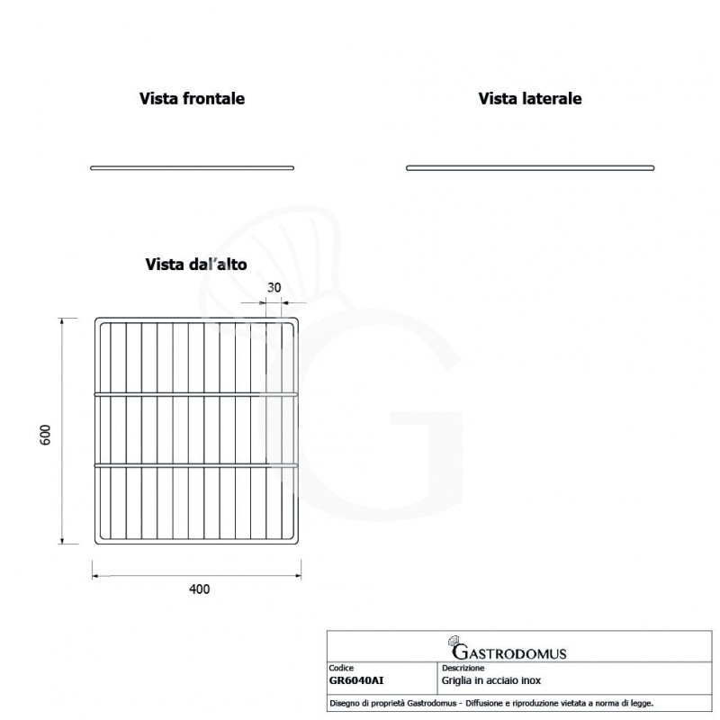 Rejilla de acero inoxidable 600 mm x 400 mm